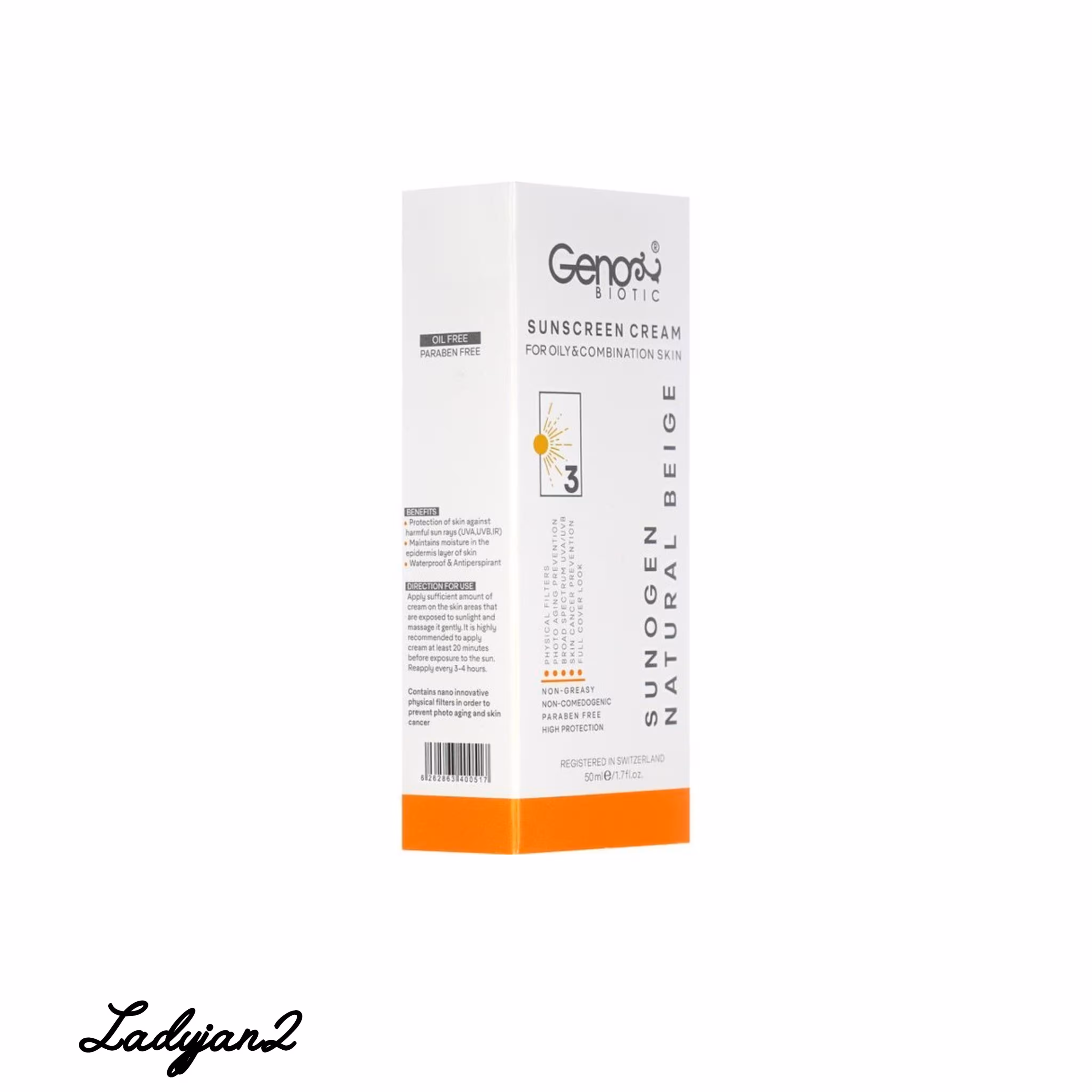 کرم ضد آفتاب ژنوبایوتیک 03 مناسب پوست چرب بژ روشن SPF50