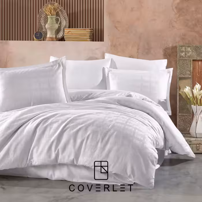 روتختی سفید کاوری طرح‌دار دونفره مدل Marsela