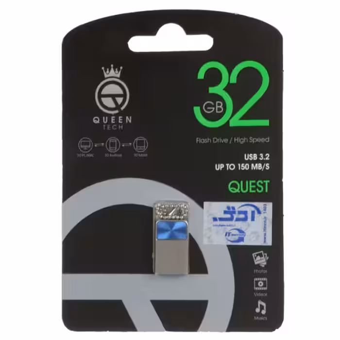 فلش مموری کوئین تک مدل Queen QUEST USB3.2 ظرفیت 32 گیگابایت