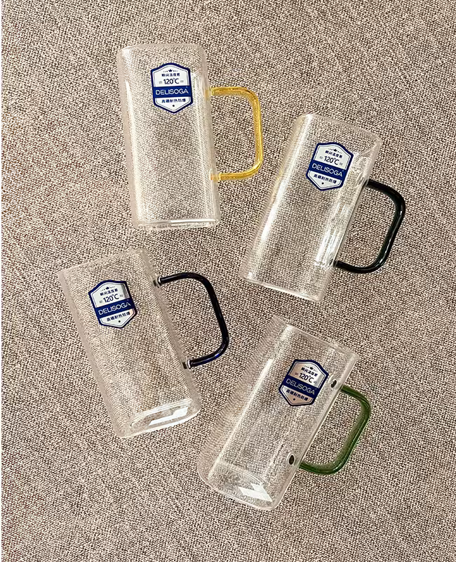 لیوان پیرکس مربع دسته رنگی دلی گلس deli glass