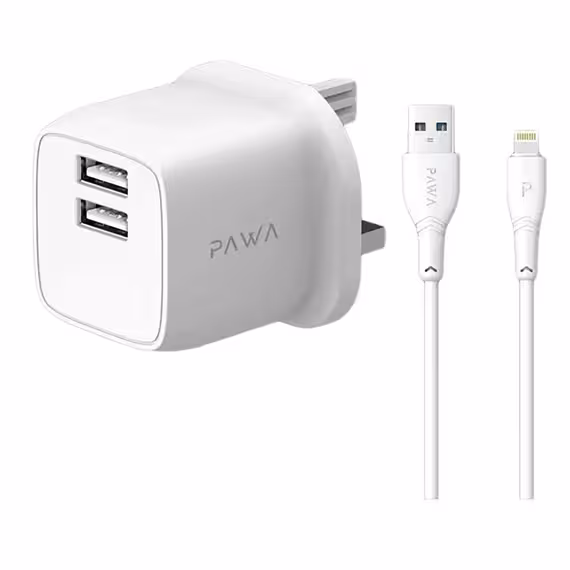 شارژر دیواری 12 وات پاوا مدل Pocketmini Dual USB همراه کابل Lightning