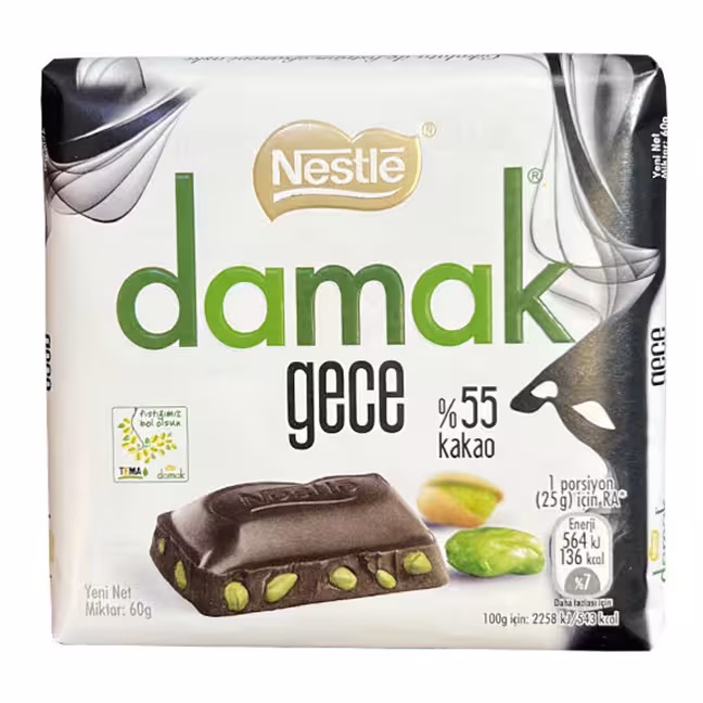 شکلات تلخ با مغزی پسته داماک نستله - 60 گرم