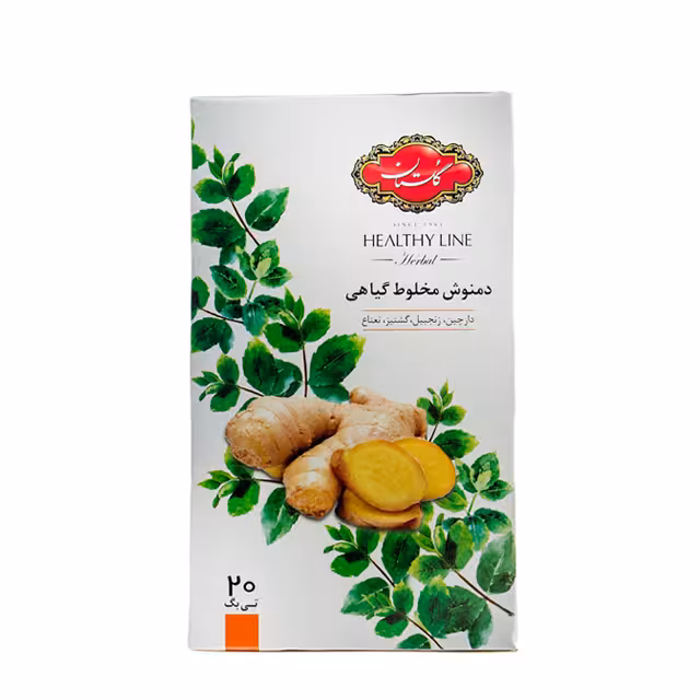 دمنوش کیسه ای مخلوط گیاهی با طعم زنجبیل گلستان 20 عددی