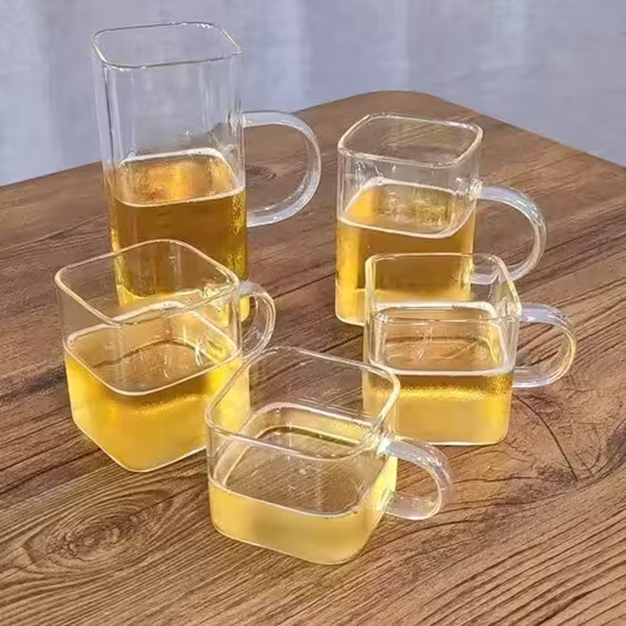 استکان تک مربعی دسته دار پیرکس 150 سی سی شعله مستقیم