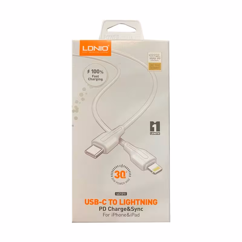 کابل شارژ TYPE-C به LIGHTNING الدینیو (LDNIO) مدل LC121L طول 1 متر