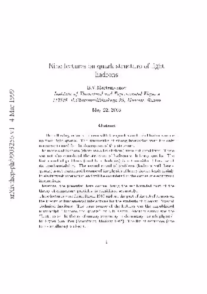 خرید و دانلود نسخه کامل کتاب Nine lectures on quark structure of light hadrons