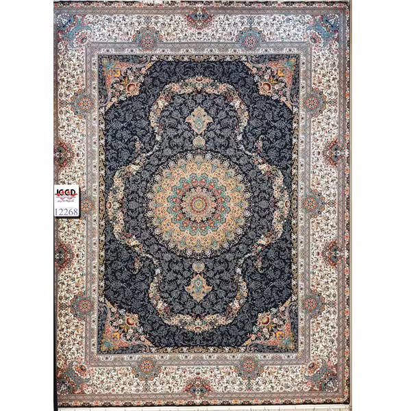 فرش 1200 شانه زمینه سرمه ای بزرگمهر کاشان – کد 12268
