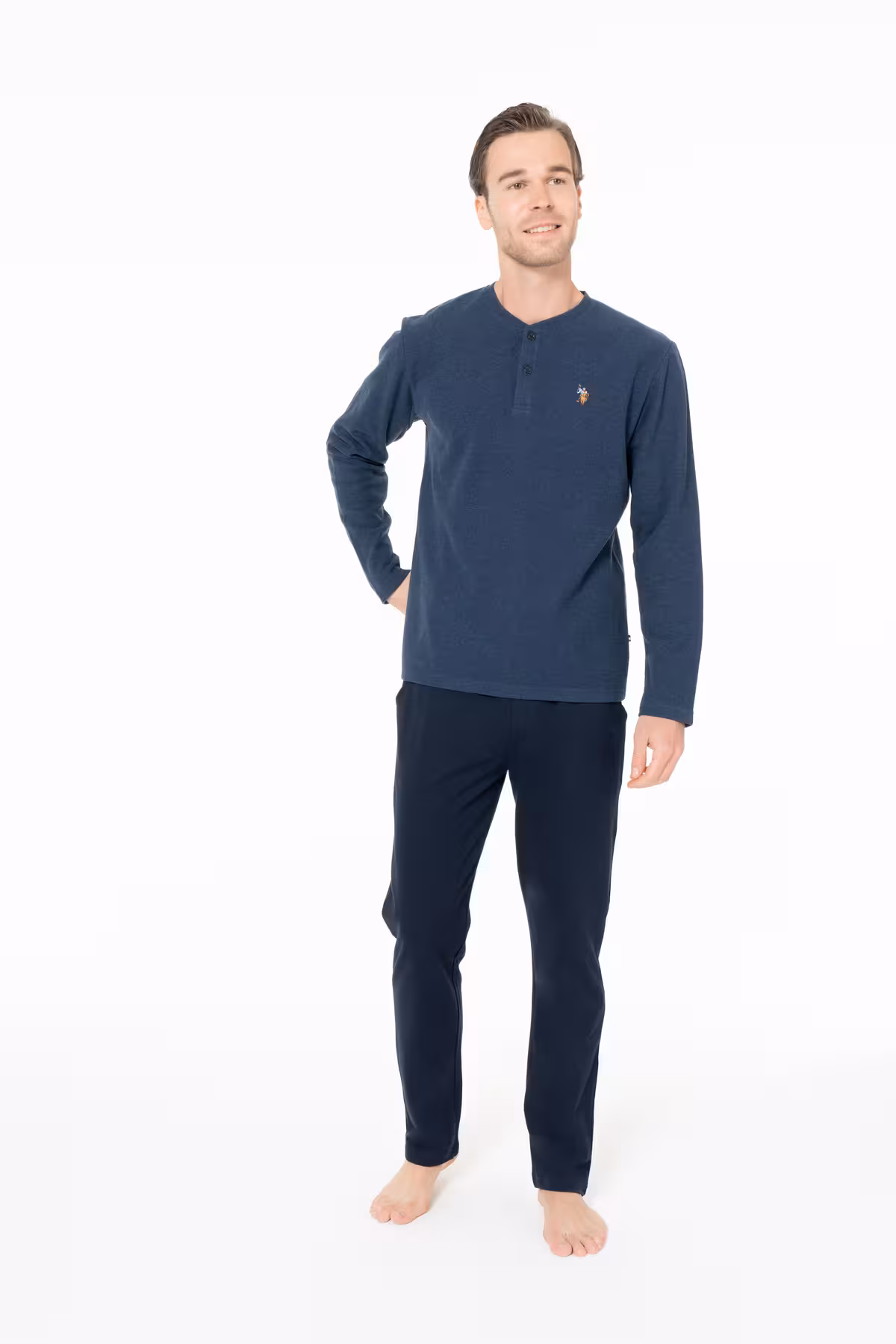 ست پیژامه مردانه تخم مرغ یقه مجموعه لباس خواب نیلیس تختخواب مسطح نیلی U.S. Polo Assn.