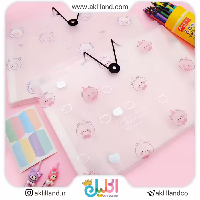 پوشه دکمه دار شفاف طرح حیوانات