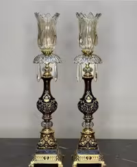 شمعدانی پایه بلند قدیمی مشکی طلایی حباب دار اویزی