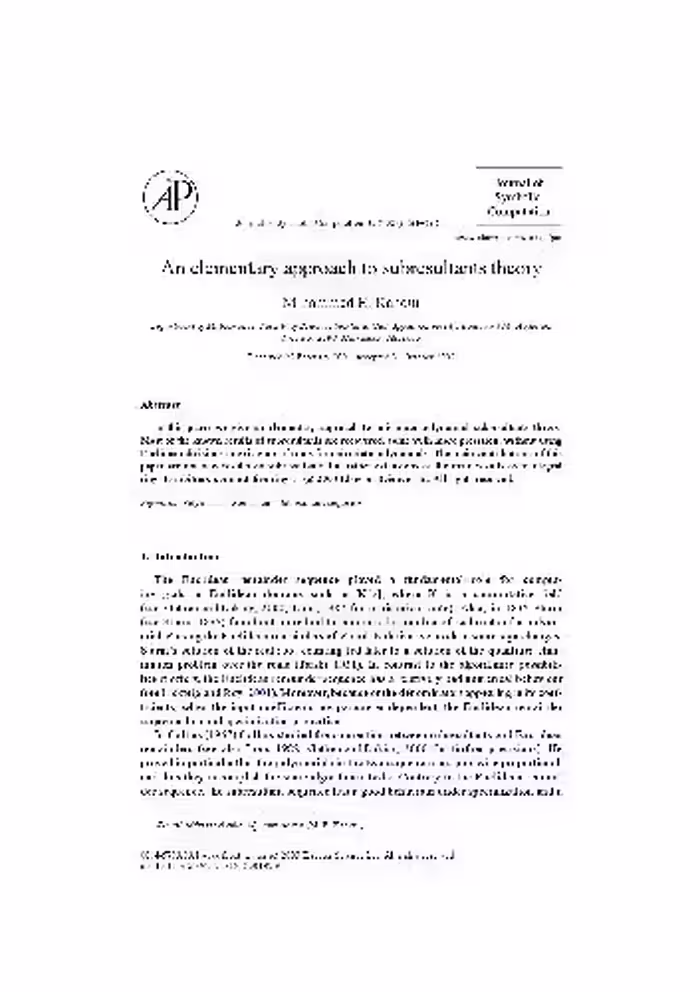 خرید و دانلود نسخه کامل کتاب Elementary subresultants theory. JSC2003