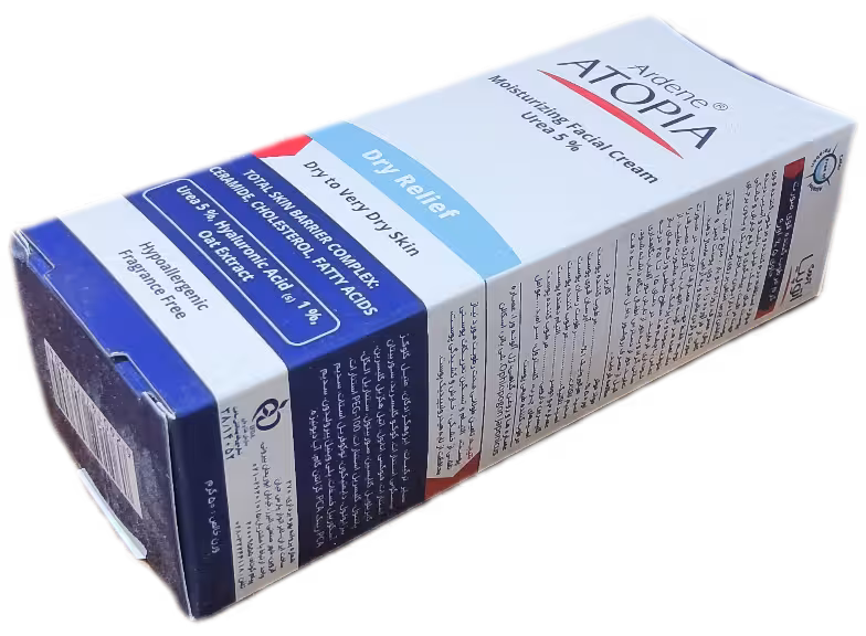 كرم مرطوب كننده قوی صورت محتوی 5 درصد اوره آردن آتوپیا، ATOPIA  DRY RELIEF