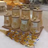 پاسماوری استند چوبی خمره ای سر گوزنی شیشه مات 