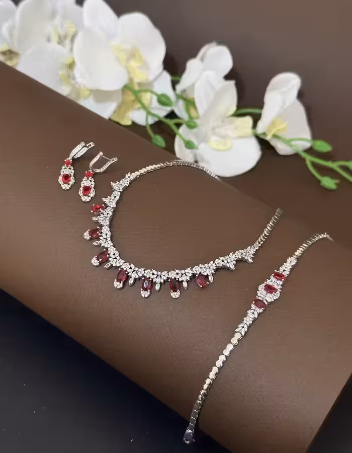 سرویس نقره یاقوت سرخ جواهری زنانه کد 60750