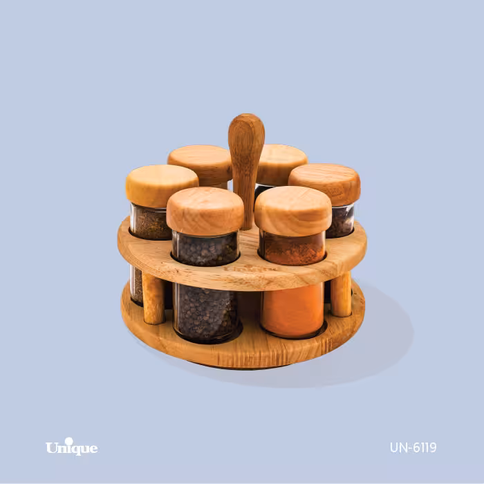 ادویه 6تایی گردان تخت گرد چوبی یونیک UN-6119