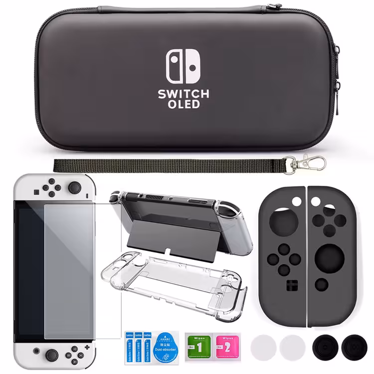 A-ONE-K 11-in-1 Accessory Kit for Nintendo Switch OLED – Black