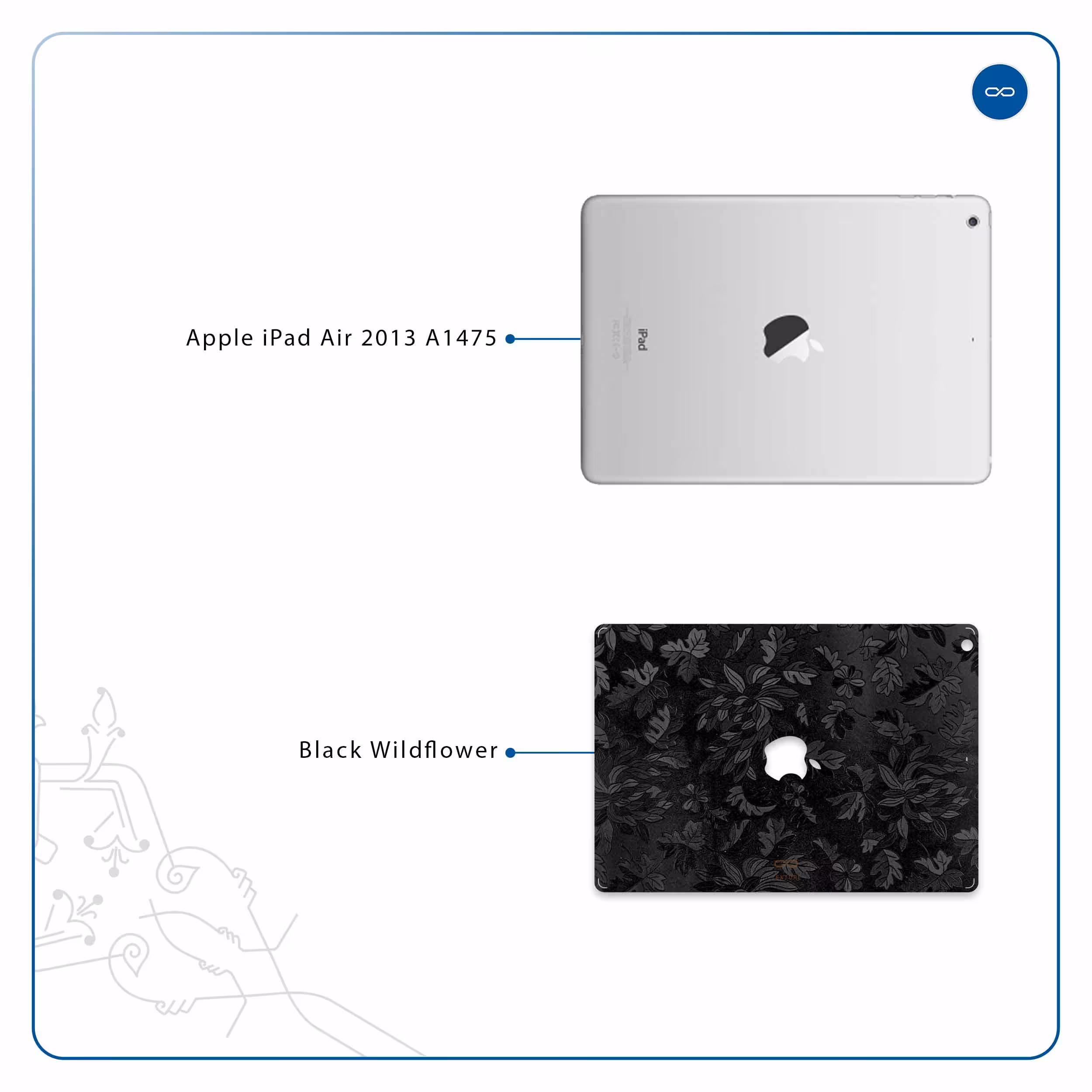 برچسب پوششی ماهوت مدل Black-Wildflower مناسب برای تبلت اپل iPad Air 2013 A1475