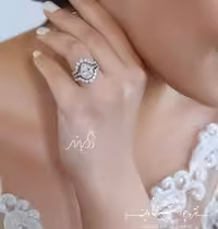 💍حلقه و پشت حلقه جواهری سه تیکه با نگین Pear  ؛ خاص و زیبا و چشم نواز نقره عیار 925 (P_2034)