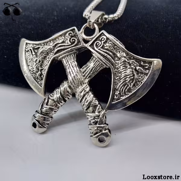 گردنبند طرح دو تبر روی هم با زنجیر استیل
