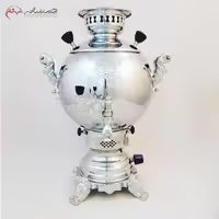 سماور گازی برنجی طرح طاووس و شکمی، آبکاری شده و کیفیت عالی دارای گارانتی کد 116