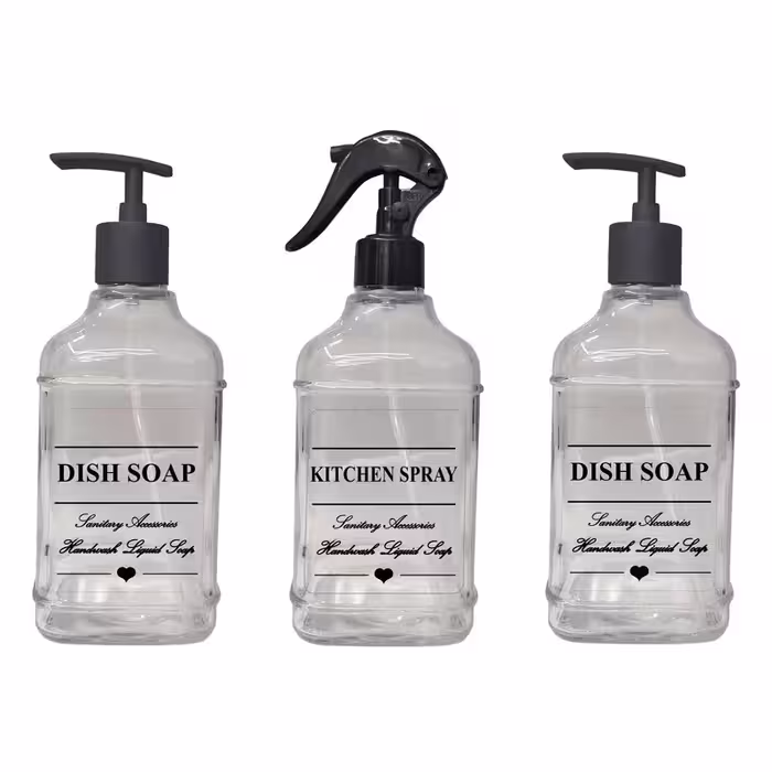 پمپ مایع ظرفشویی مدل برچسبدار square مجموعه دو عددی به همراه اسپری | کالا مکس