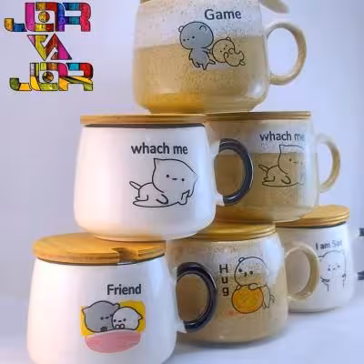 ماگ در دار سرامیکی با قاشق دو مدل سفید و گرانیتی