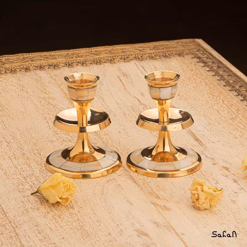 شمعدان جفت برنجی و طلایی