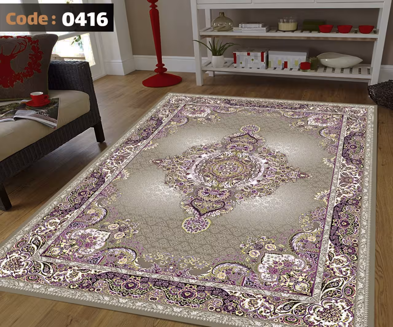 کاورفرش روفرشی دورکشدار گوشه لیفه ای کرم  قهوه ای کد 0416