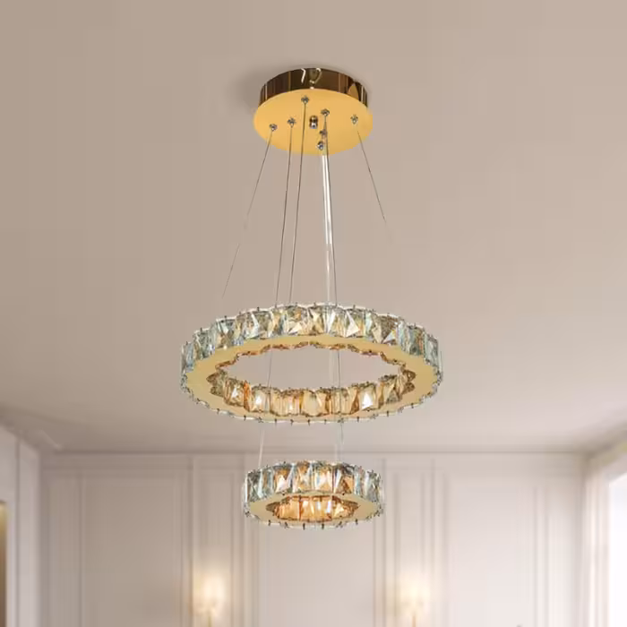 لوسترکریستالی دو حلقه گرد نگین کوثر کد7020084