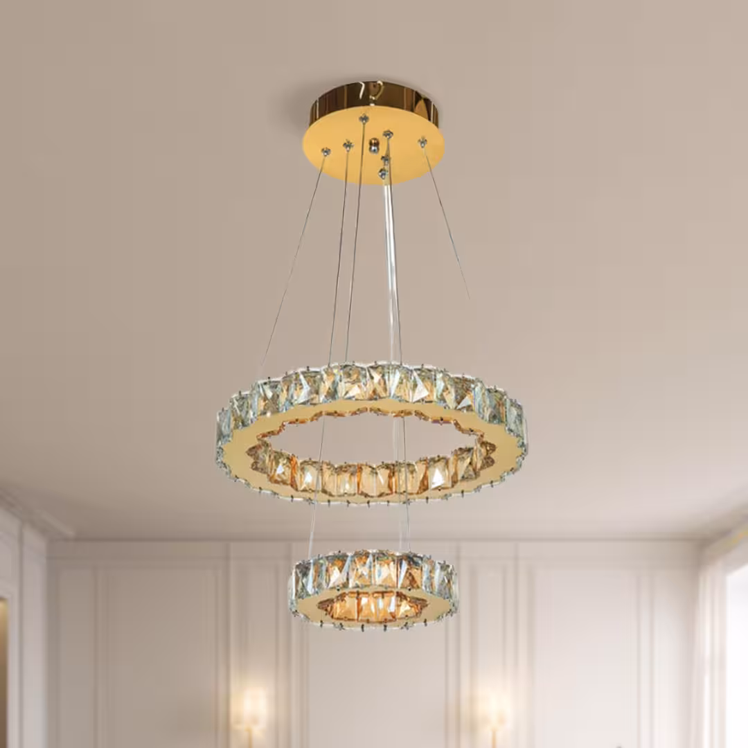 لوسترکریستالی دو حلقه گرد نگین کوثر کد7020084