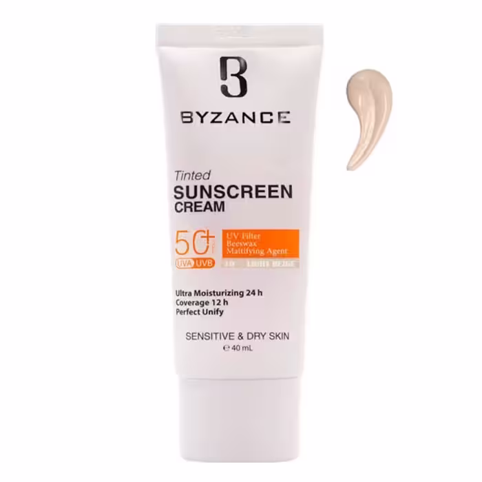 کرم ضد آفتاب رنگی SPF50 بژ روشن 10 پوست خشک بیزانس