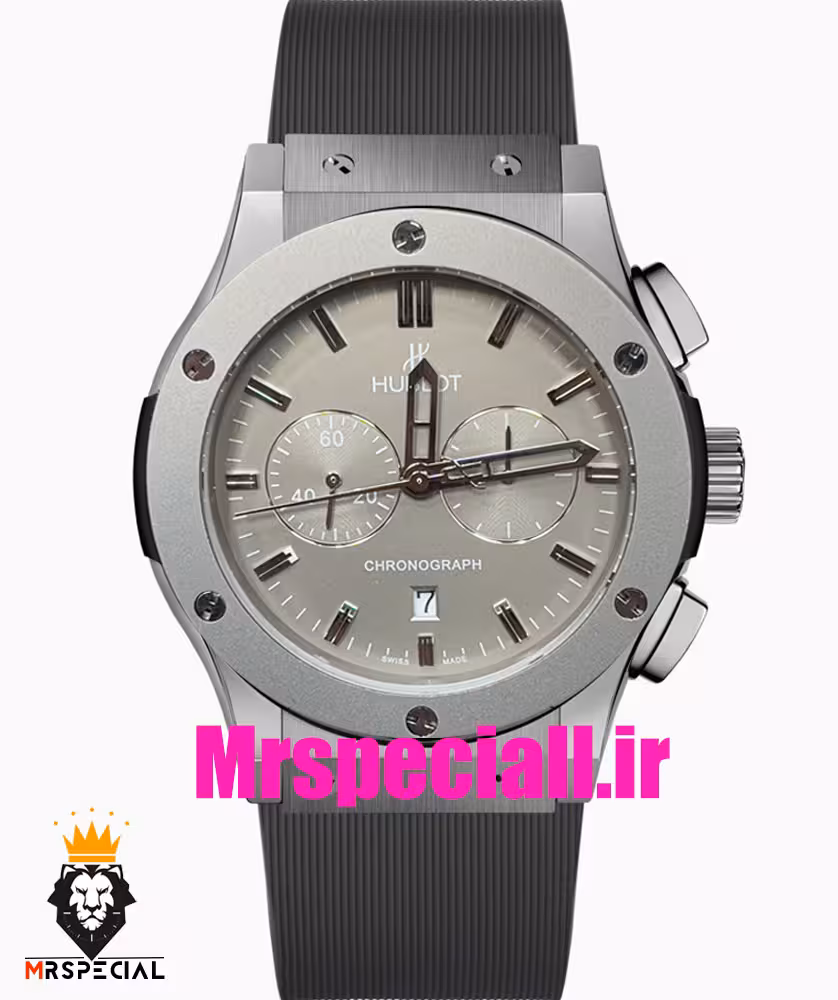 ساعت هابلوت مردانه بیگ بنگ کرنوگراف بند رابر طوسی صفحه طوسی 020905 HUBLOT BIG BANG