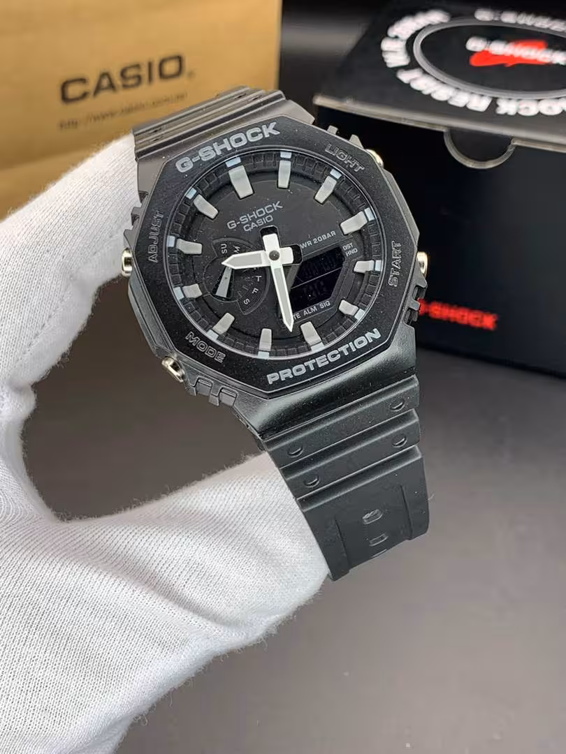 ساعت مچی کاسیو جیشاک مدل GA-2100 صفحه تمام مشکی بند مشکی