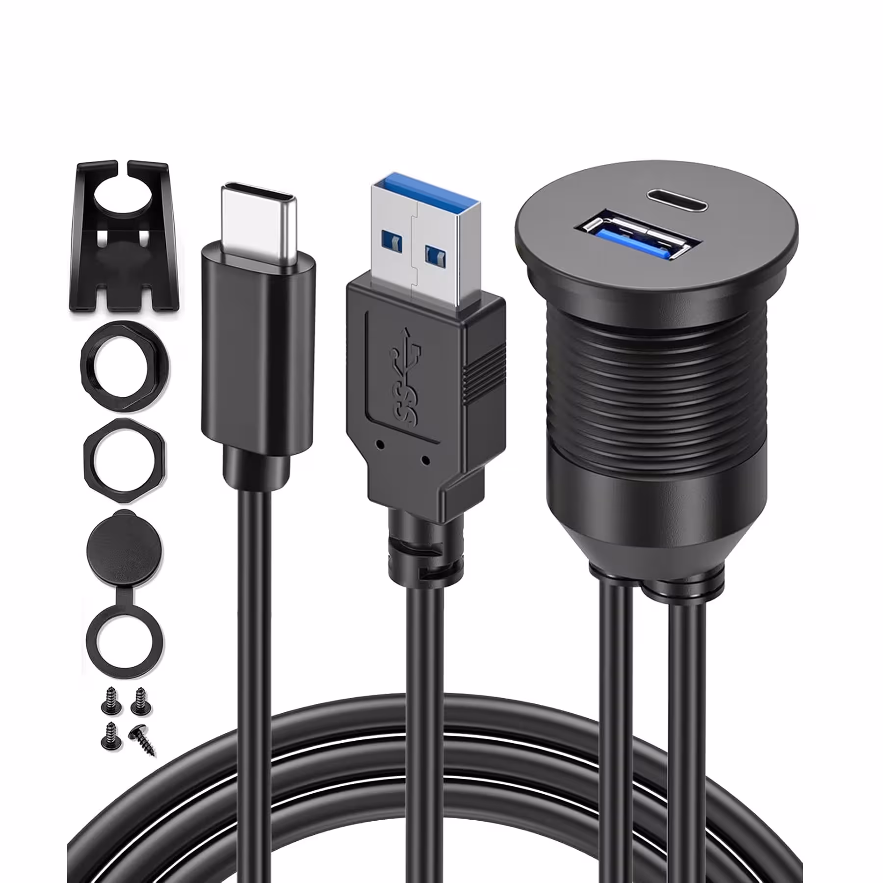 کابل پنلی دو پورت USB و TYPE C ضد آب و قاب دار 50cm