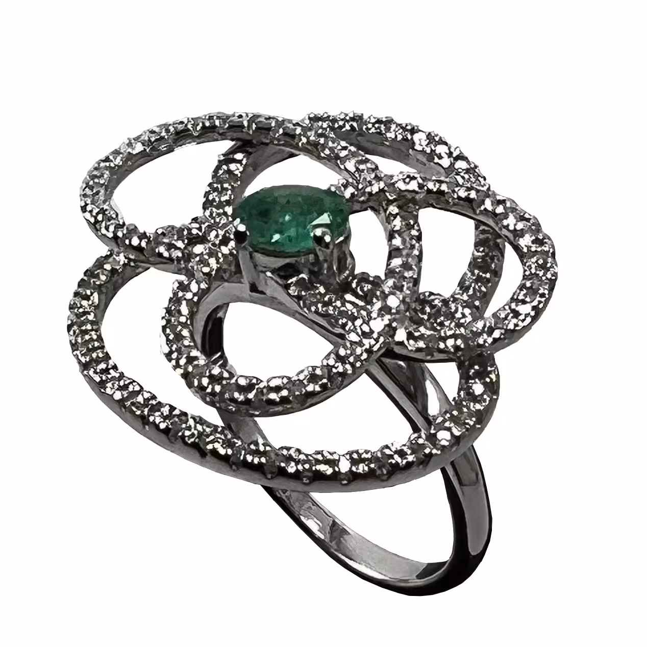 انگشتر نقره ایتالیایی با نگین زمرد اصل Natural Emerald RN005