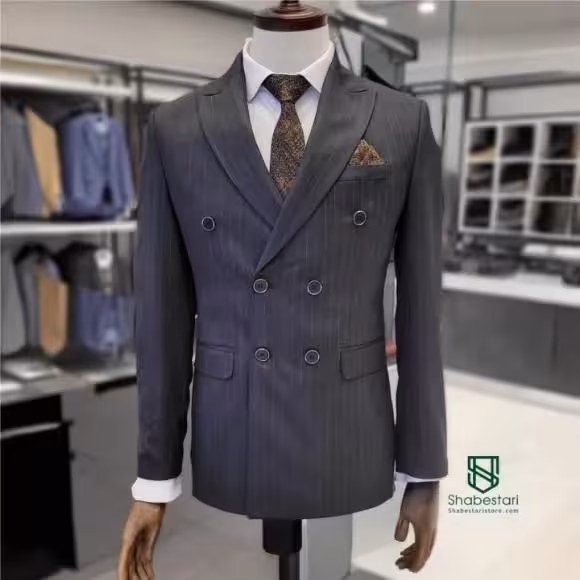 کت و شلوار دبل برست طوسی تیره کد 132859