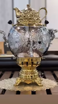 سماور 8 لیتر توپی قلم پولوتون پایه طلایی