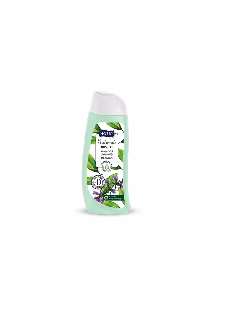 شامپو بدن هوبی HOBBY سری NATURALS مدل REFRESH حاوی عصاره مریم گلی و روغن درخت چای حجم 500 میل