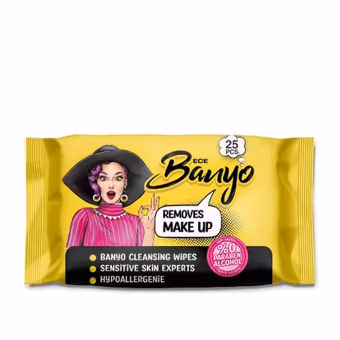 دستمال مرطوب پاک کننده آرایش بانیو بسته 25 عددی مدل زرد
