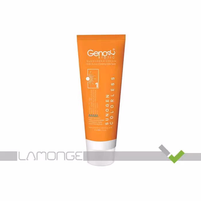 کرم ضد آفتاب SPF50 بی رنگ ژنوبایوتیک مناسب پوست چرب و مختلط شماره 1 حجم 50 میلی لیتر