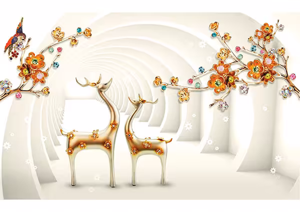 پوستر گوزن و شاخه گل برجسته کد P0365