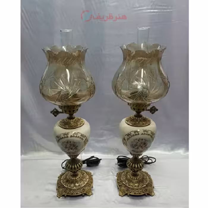 چراغ ستون سرامیکی پایه برنجی مدل حباب در پنج رنگ