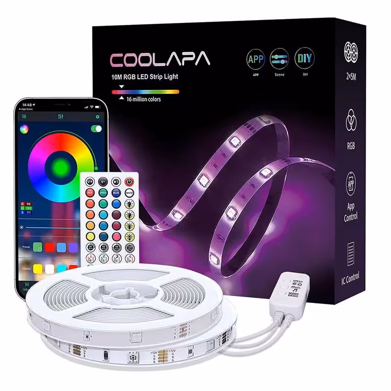 نوار (RGB) 10 متری برند Coolapa با قابلیت کنترل از راه دور با گوشی