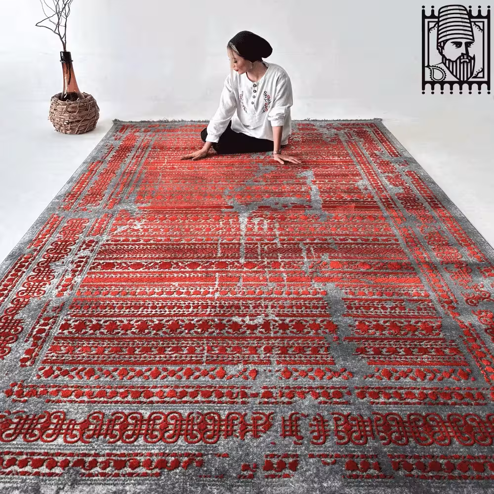 فرش مدرن آروین کد 73132 زغالی لاکی