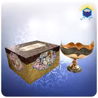 کشکول مس و خاتم کاری ساده 22 سانت با جعبه ام دی اف گالینگور