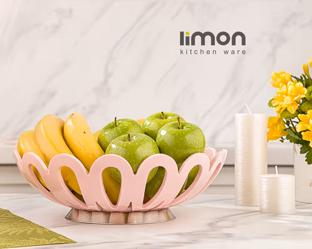 سبد میوه ی متوسط پایه استیل لیمون