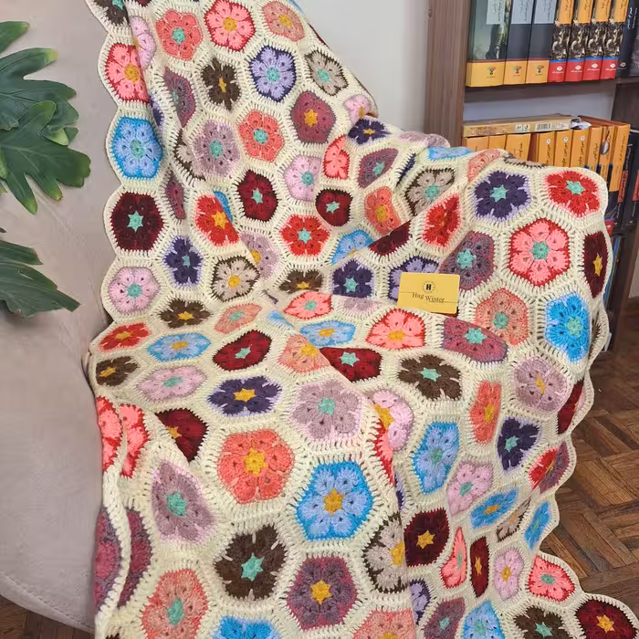 شال مبل و روتختی یکنفره دستباف گل آفریقایی