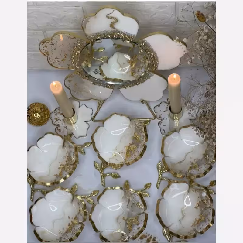 هفت سین سفید صدفی رزینی با پایه برنج