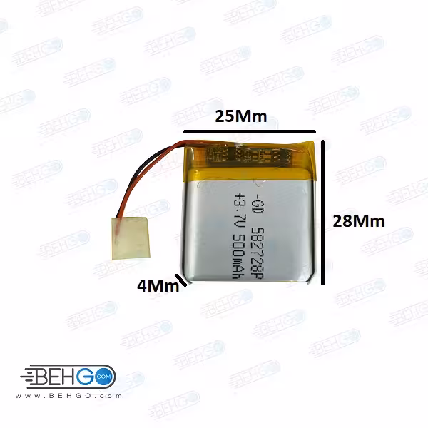 باتری هدفون بلوتوث لیتیومی تک سل 3.7V 500mAh دارای برد محافظ باطری کیفیت بالا 582728P 3.7V 500mah high quality battery