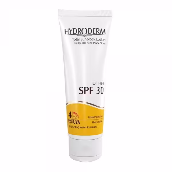 کرم ضد آفتاب فاقد چربی SPF30 هیدرودرم مخصوص پوست چرب و جوش دار (75 میل)